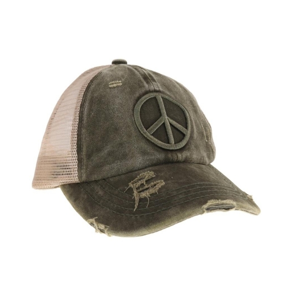 C.C Peace Sign Distressed Pony Cap main image 0